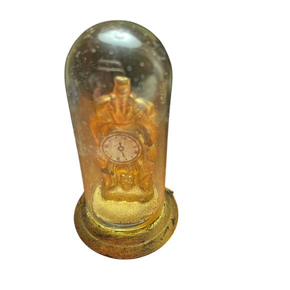 Miniature Dollhouse Accessories Gold Clock +Glass Dome pottery fireplace tools - Picture 3 of 10